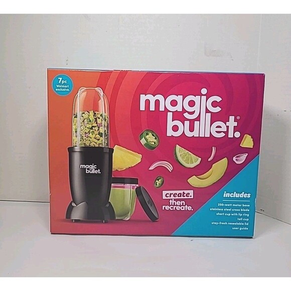 Magic Bullet 7-Piece 250 Watts Personal Blender 18 oz. MBR-0701AKWME Black NEW - Picture 1 of 6